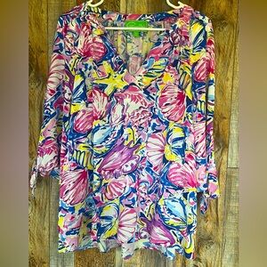 CAPPAGALLO Seashells Beach Colorful Blouse. Sz Large.